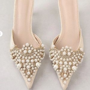 Rhinestone Pearls Heels Sandals Mules Pointed Toe Dress Shoes